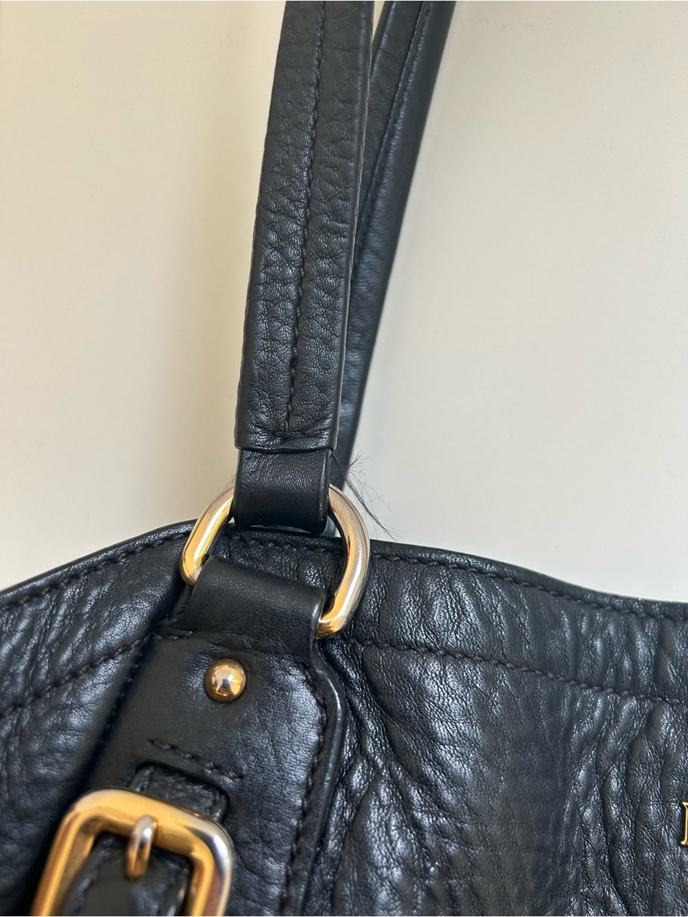 Prada Black Pebbled Leather Tote with Gold Hardware - Picture 4 of 14